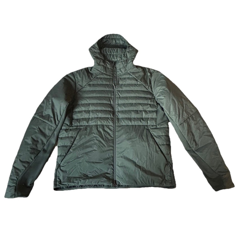 Lululemon Down For It All Hoodie Puffer Jacket Mens Large Full Zip Olive Green